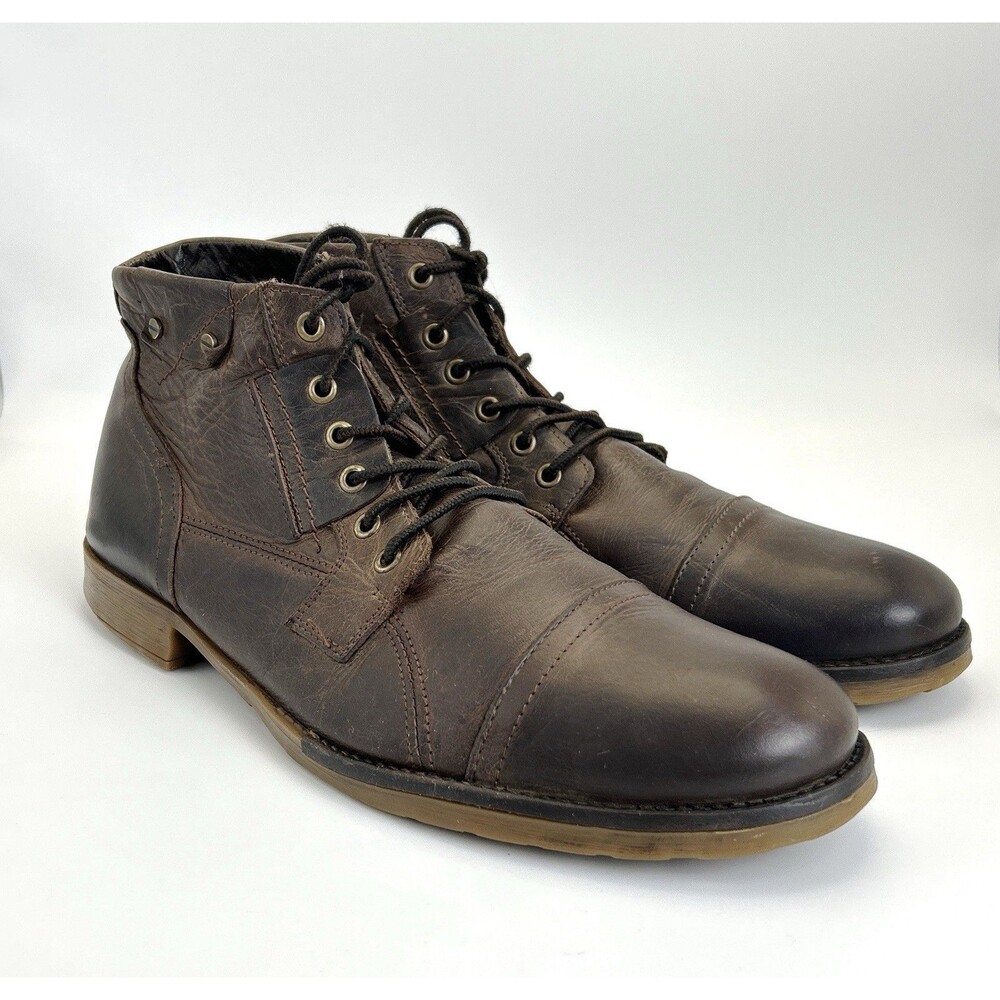 Bull Boxer Brosus Ankle Boots Mens 13 Brown Leather Lace Up Cap Toe Distressed - Picture 2 of 8